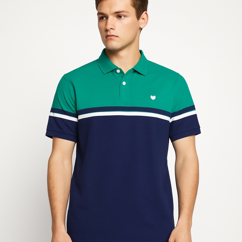 G) Chaps Men’s Polo Shirt XL – Green & Navy Colorblock Classic Fit